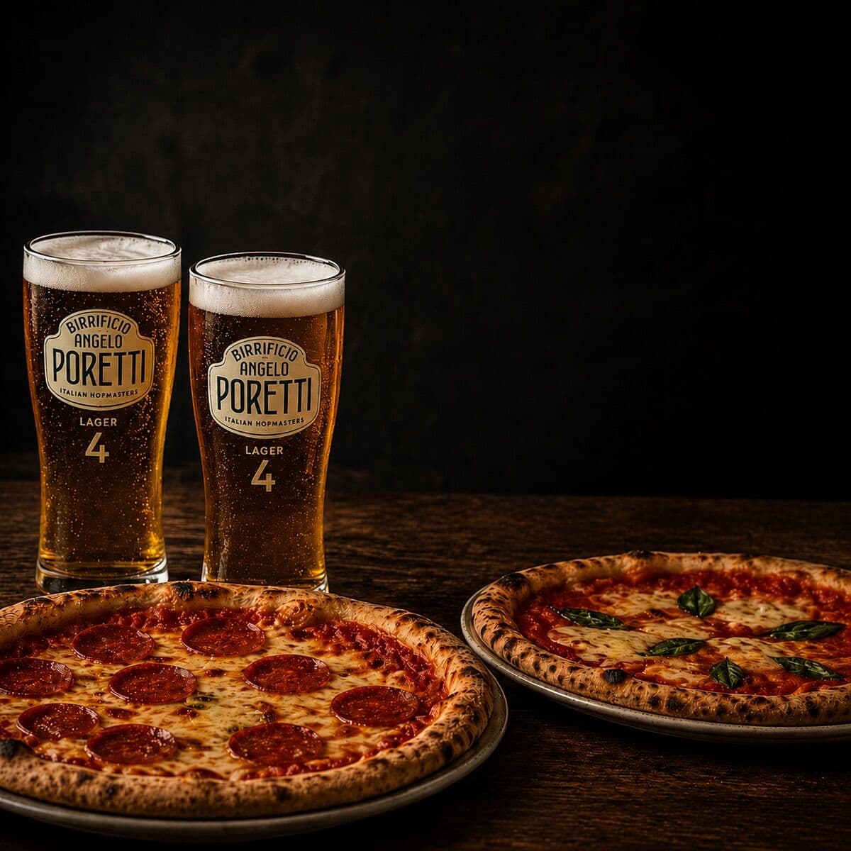 Two stone baked pizzas and two pints of lager at The Lakeside Inn