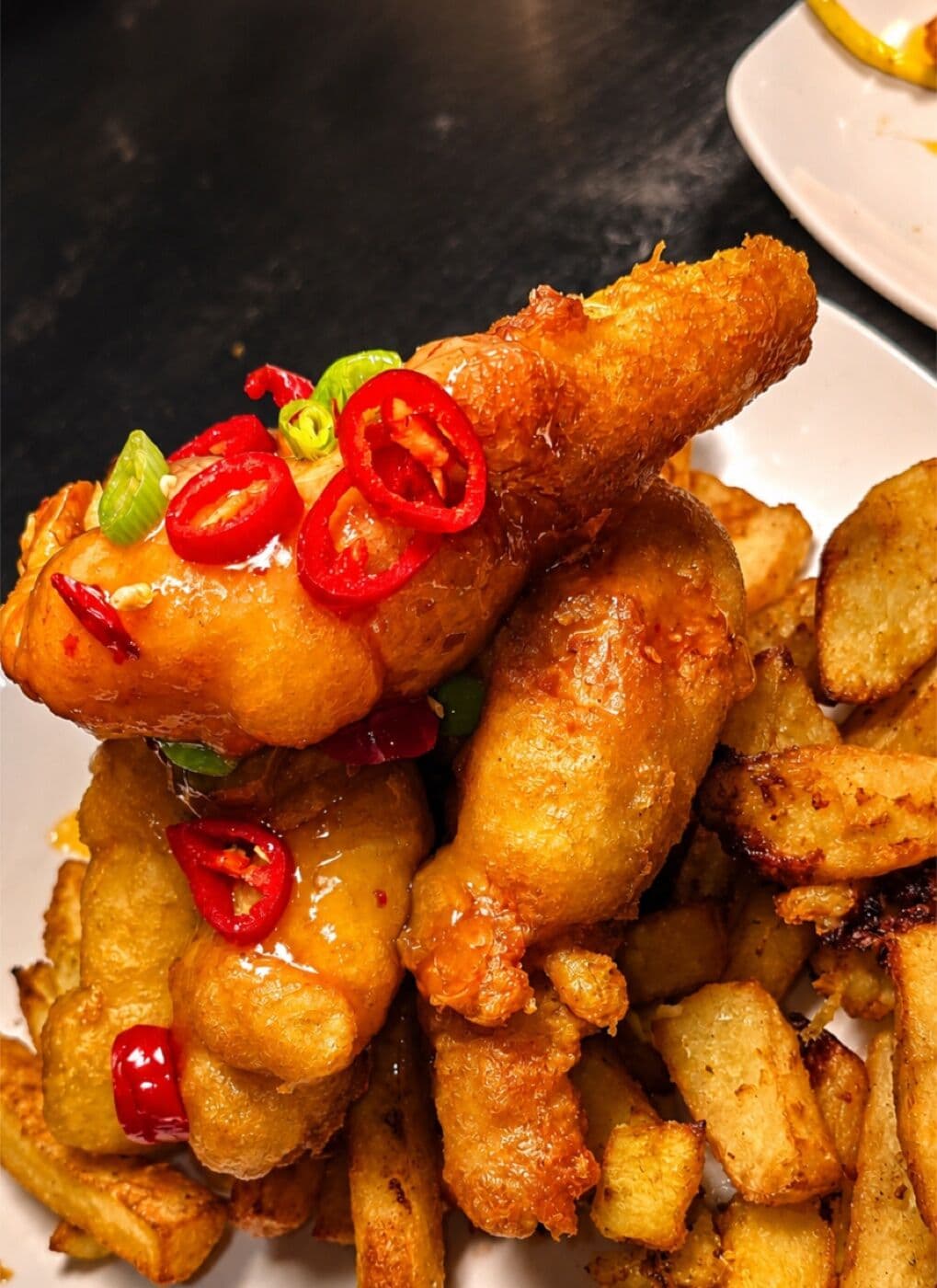Salt and pepper chicken with chilli and chips at The Lakeside Inn
