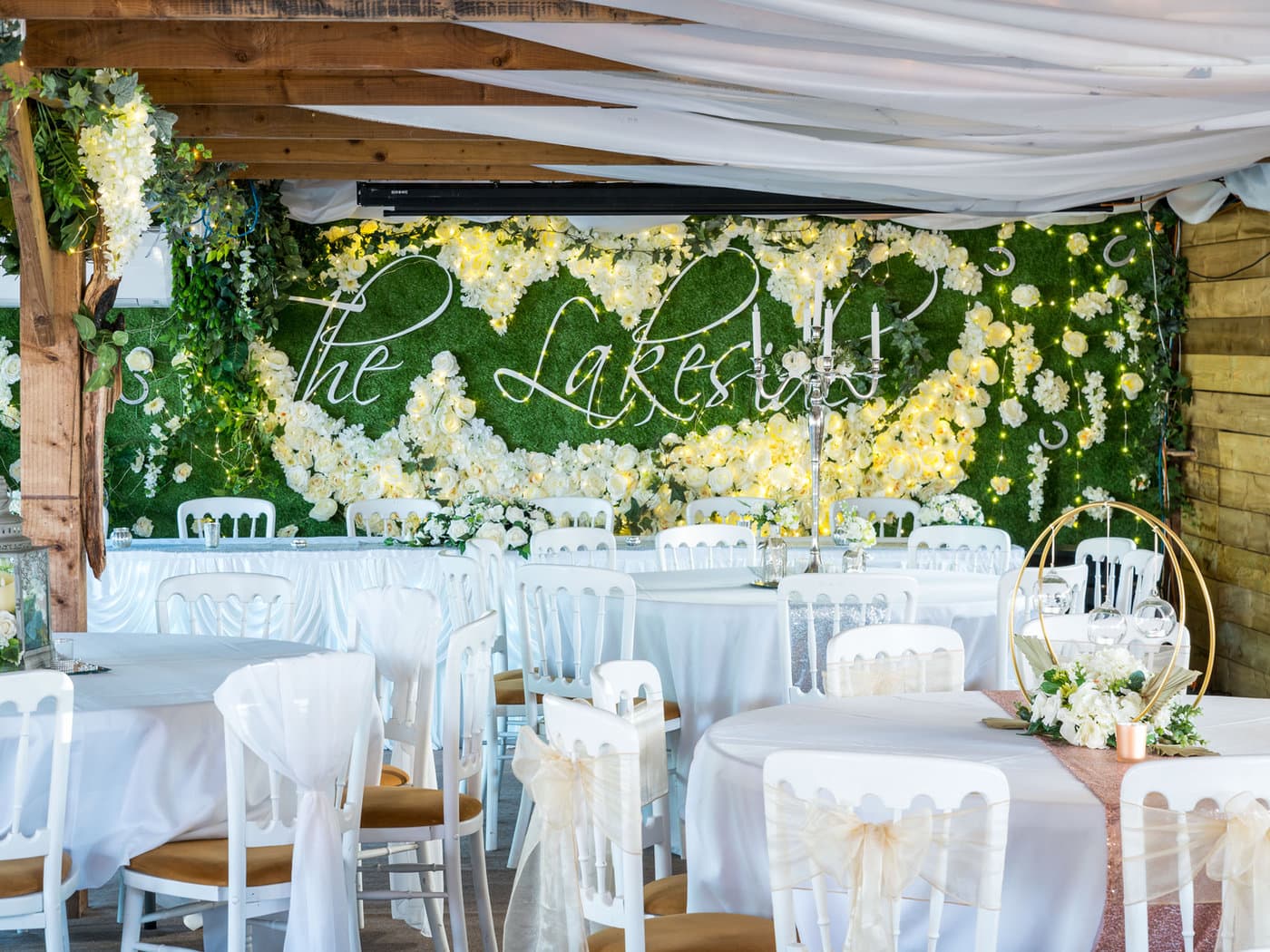 The Lakehouse function suite at The Lakeside Inn dressed for a celebration